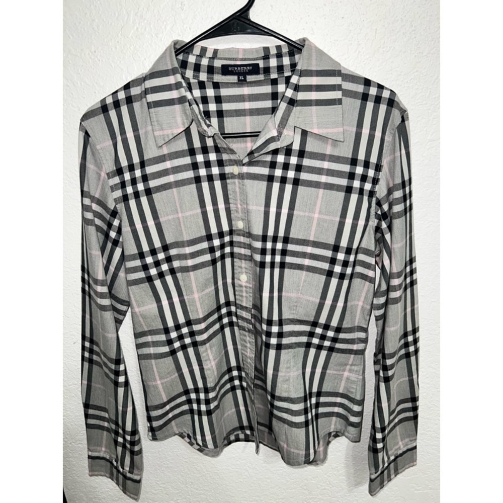 Burberry Black and Gray Fitted Long Sleeve Button Down Shirt